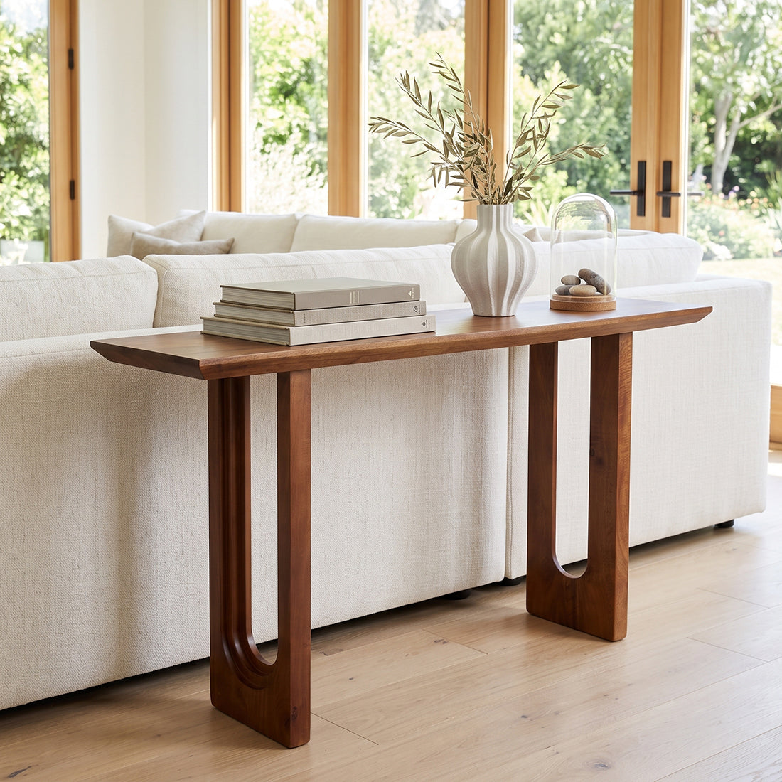Raw Materials bullnose chamfered mango wood console table with sleek design and smooth finish, perfect for modern living spaces.