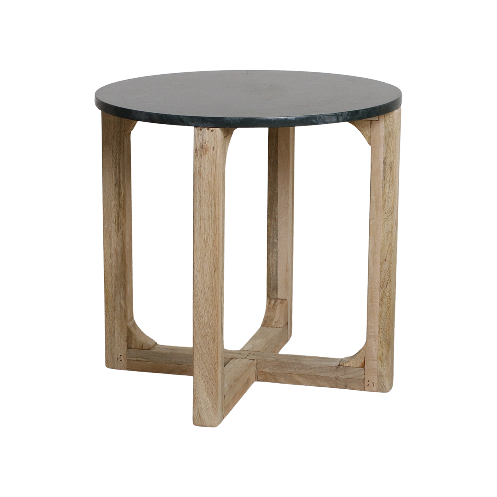 Green marble side table by Raw Materials featuring a sleek round top and modern design.