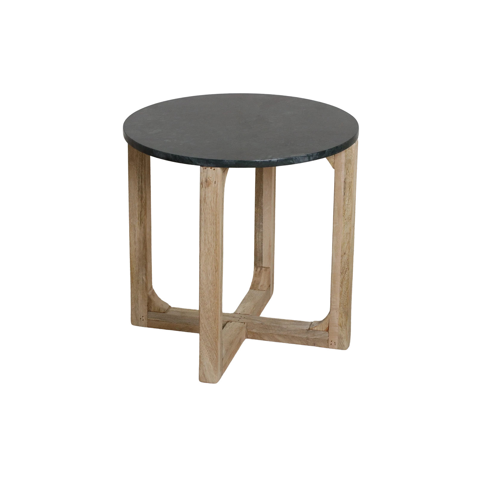 Green round marble side table by Raw Materials with a sleek, polished surface and modern design.