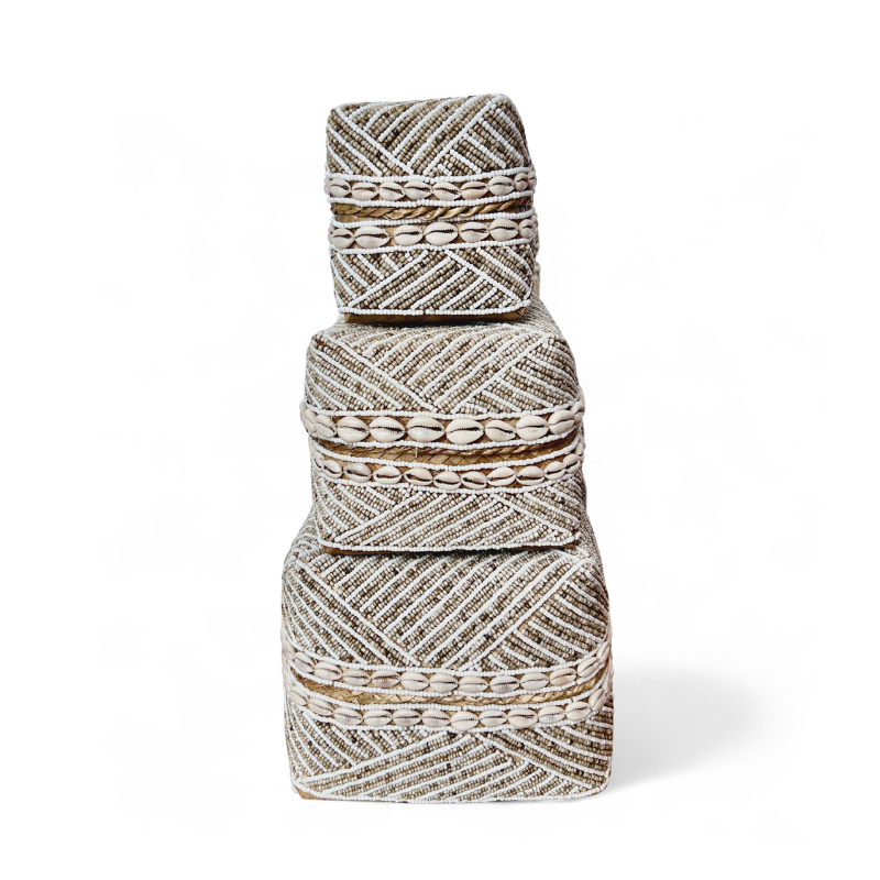 Beaded Box - Natural & White, Shells