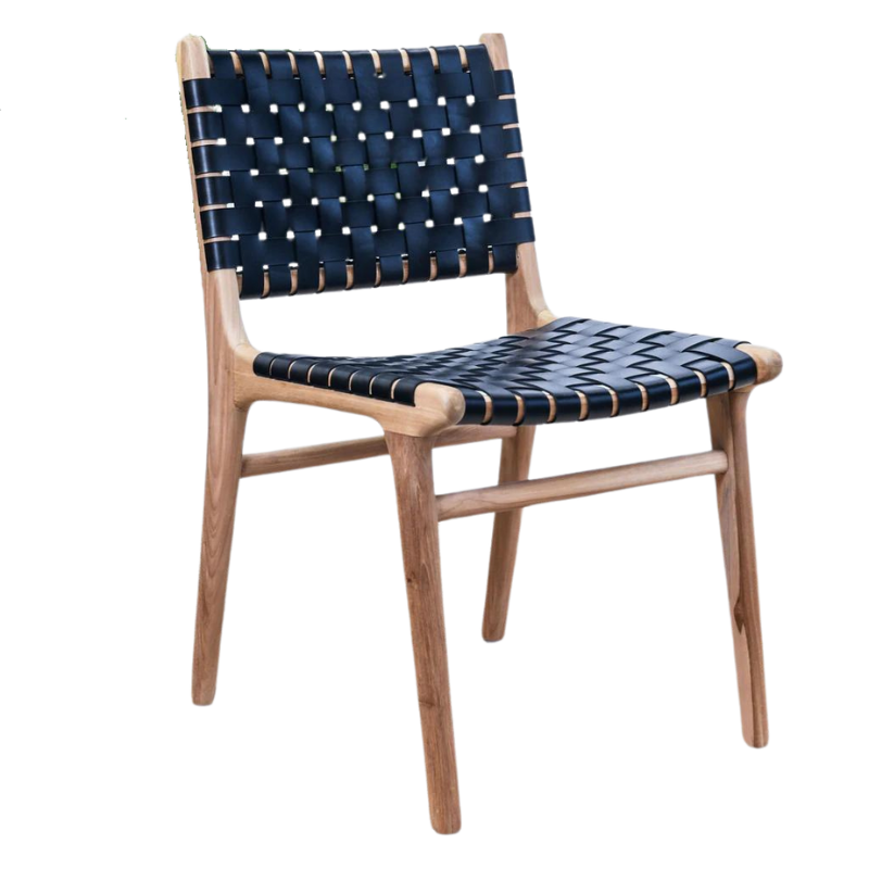 Umalas Teak and Woven Leather Dining Chair