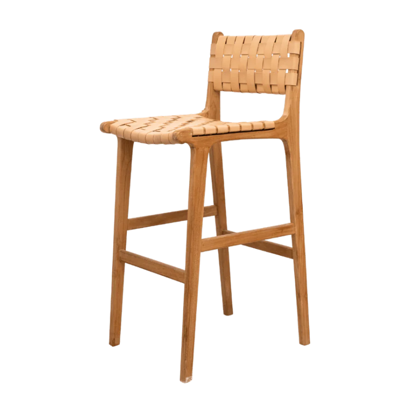 Uluwatu Teak and Woven Leather Counter Stool