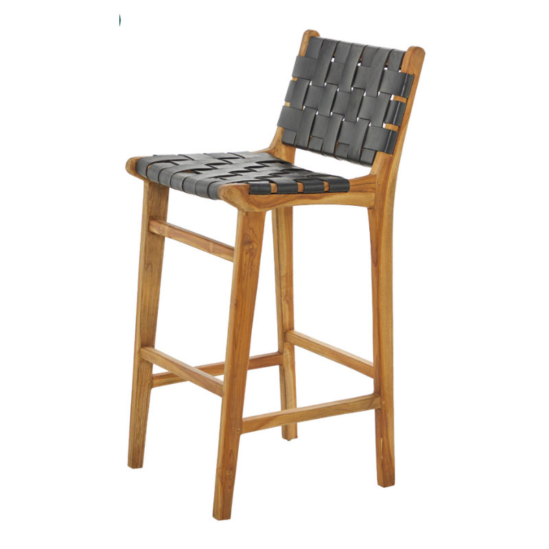 Umalas Teak and Woven Leather Counter Stool