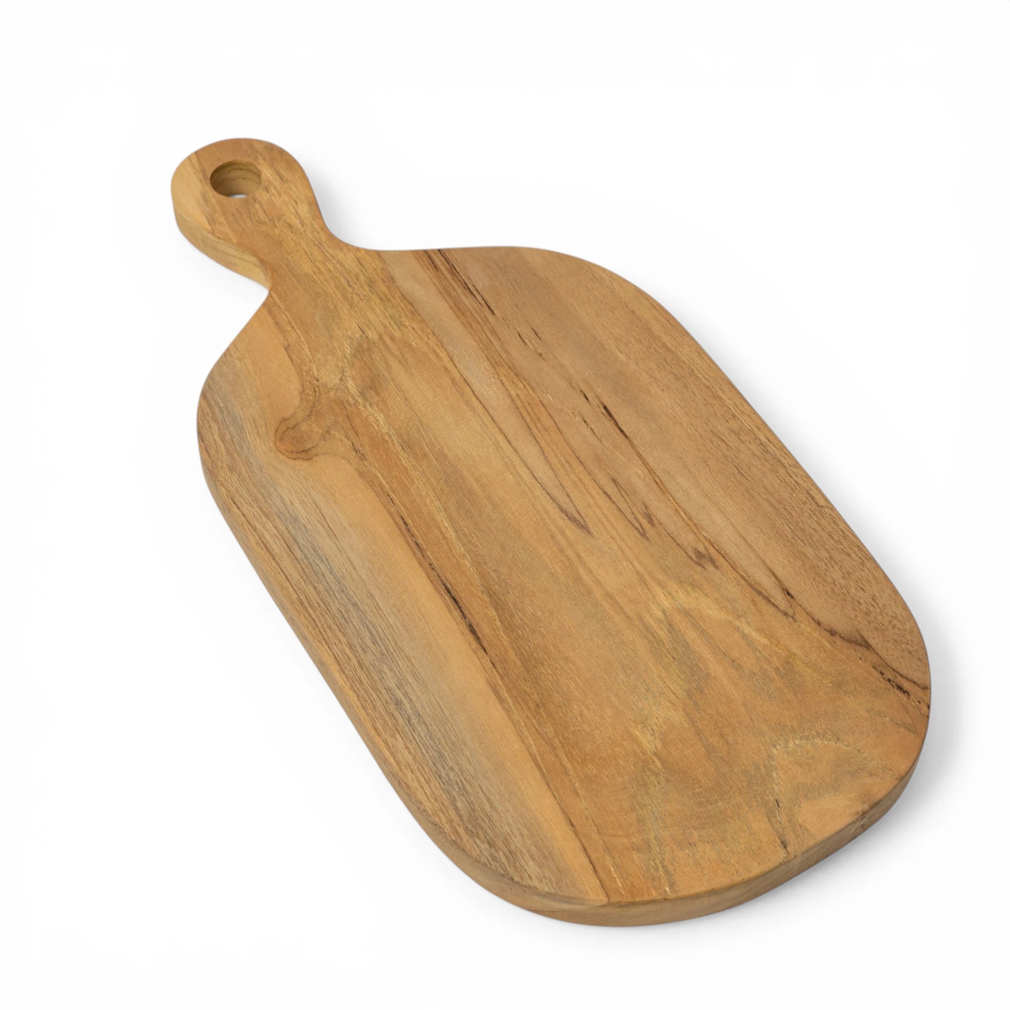 Teak cutting board by Kayu Living, natural wood surface with smooth finish, ideal for food preparation in modern kitchens.