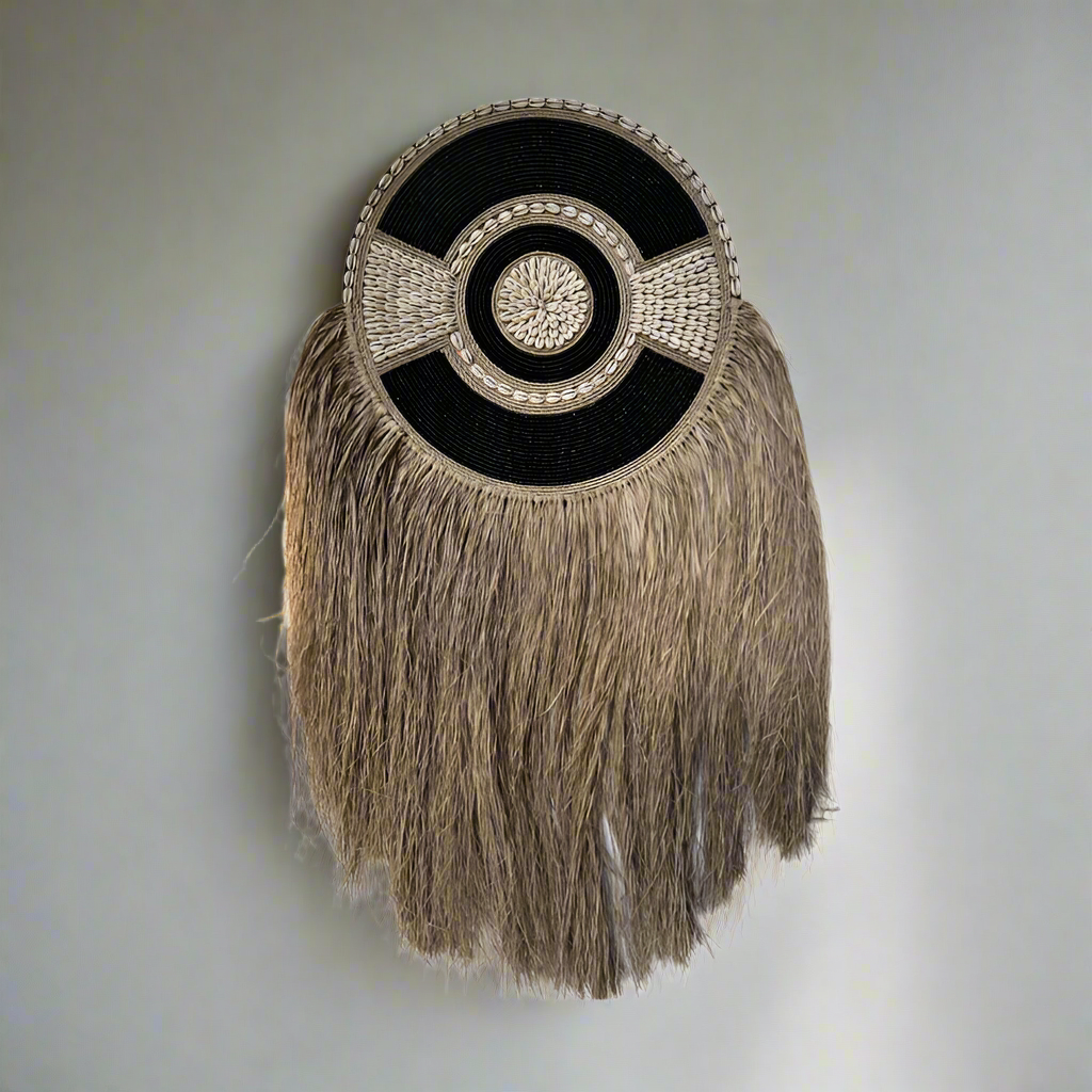 Beaded Shell & Seagrass Decor - Black