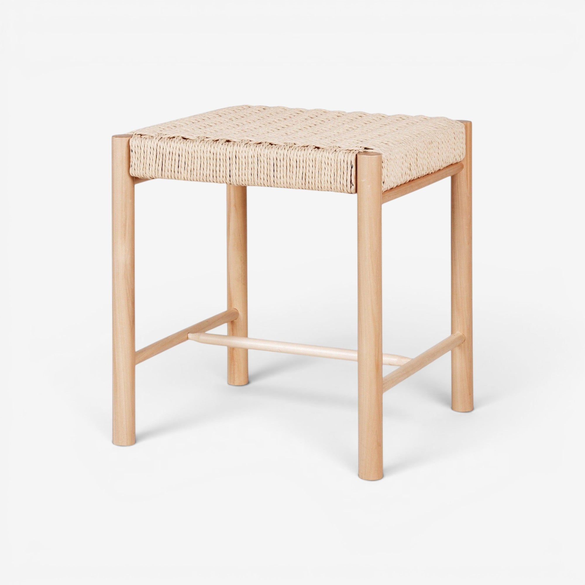Kayu Living Abano stool with a natural woven paper-cord seat and light wood frame. Elegant, durable, and stylish.