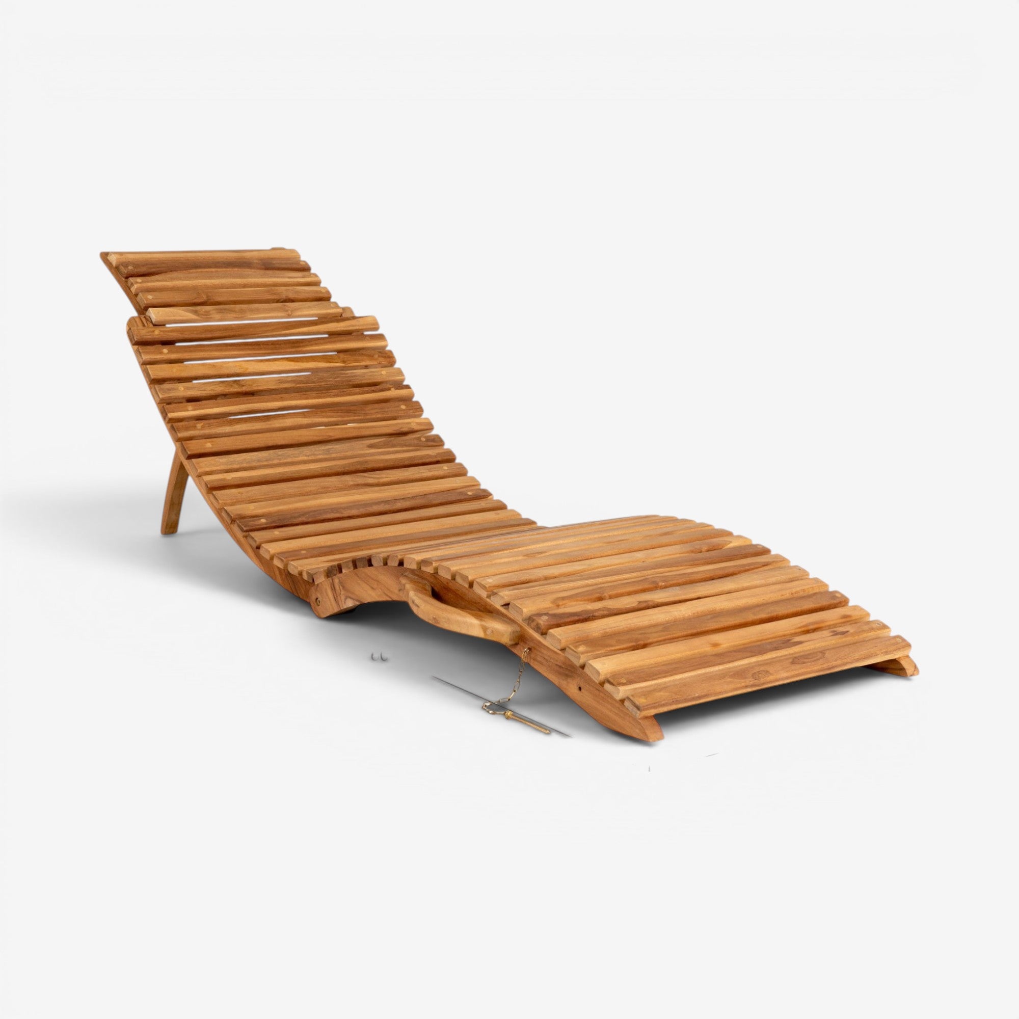 Kayu Living Arrieta natural teak wood sun lounger with adjustable backrest and slatted design.