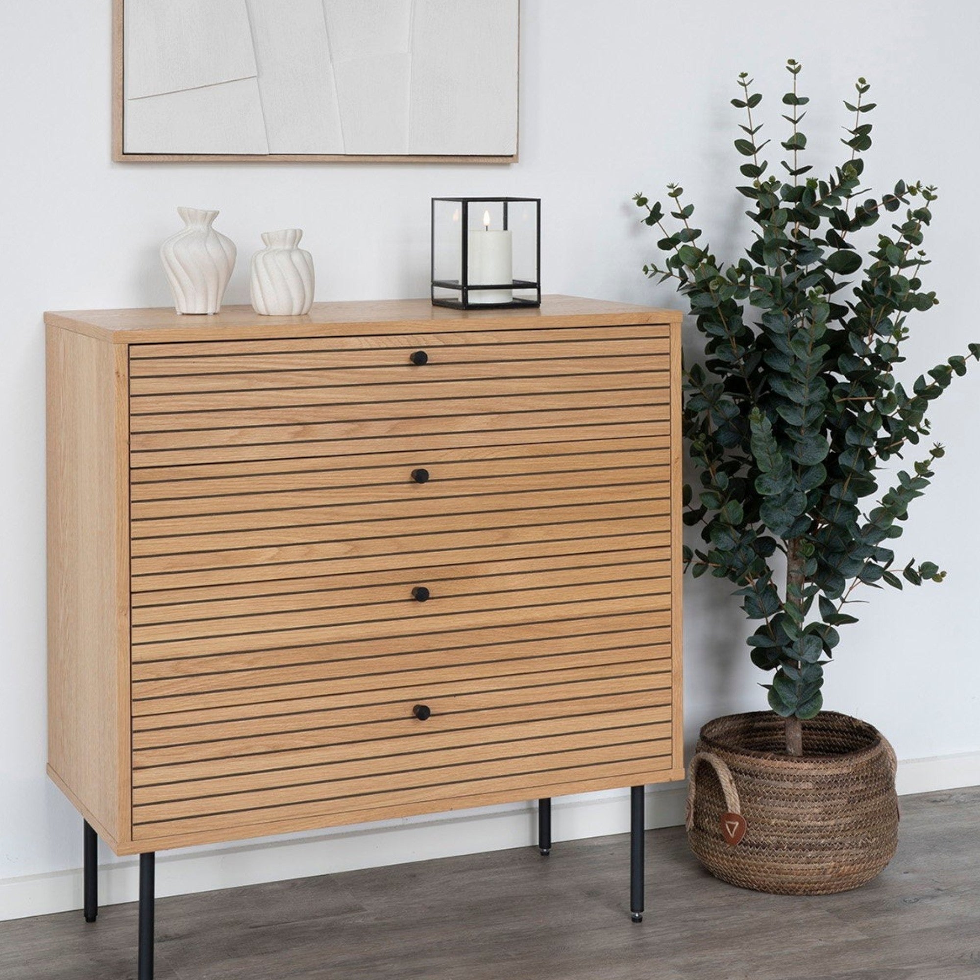 Kayu Living set of 2 handcrafted natural banana-leaf storage baskets with woven texture and side handles