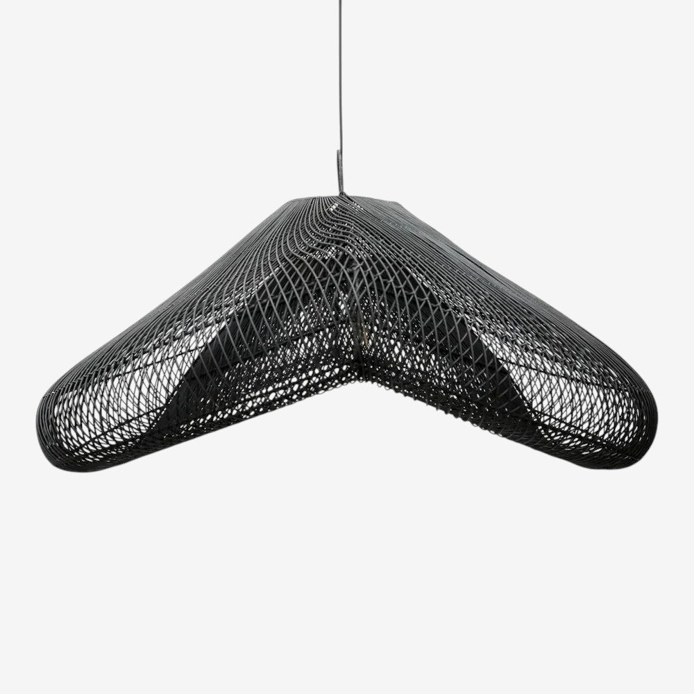 Kayu Living black oversized rattan pendant lamp with a flowing, sculptural design. XXL size.