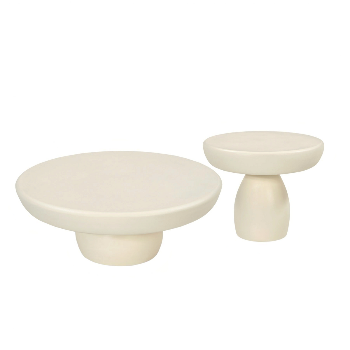 Kayu Living Brix Dune coffee tables in beige beton ciré with a minimalist, contemporary pedestal design.