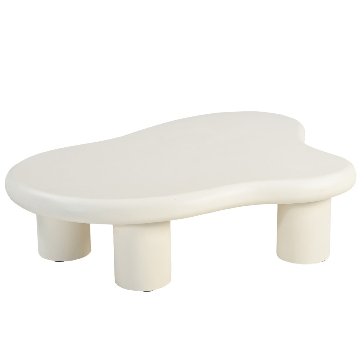 Kayu Living Brix Feline Sandy coffee table with an organic, beige concrete-ciré top and three sturdy cylindrical legs.