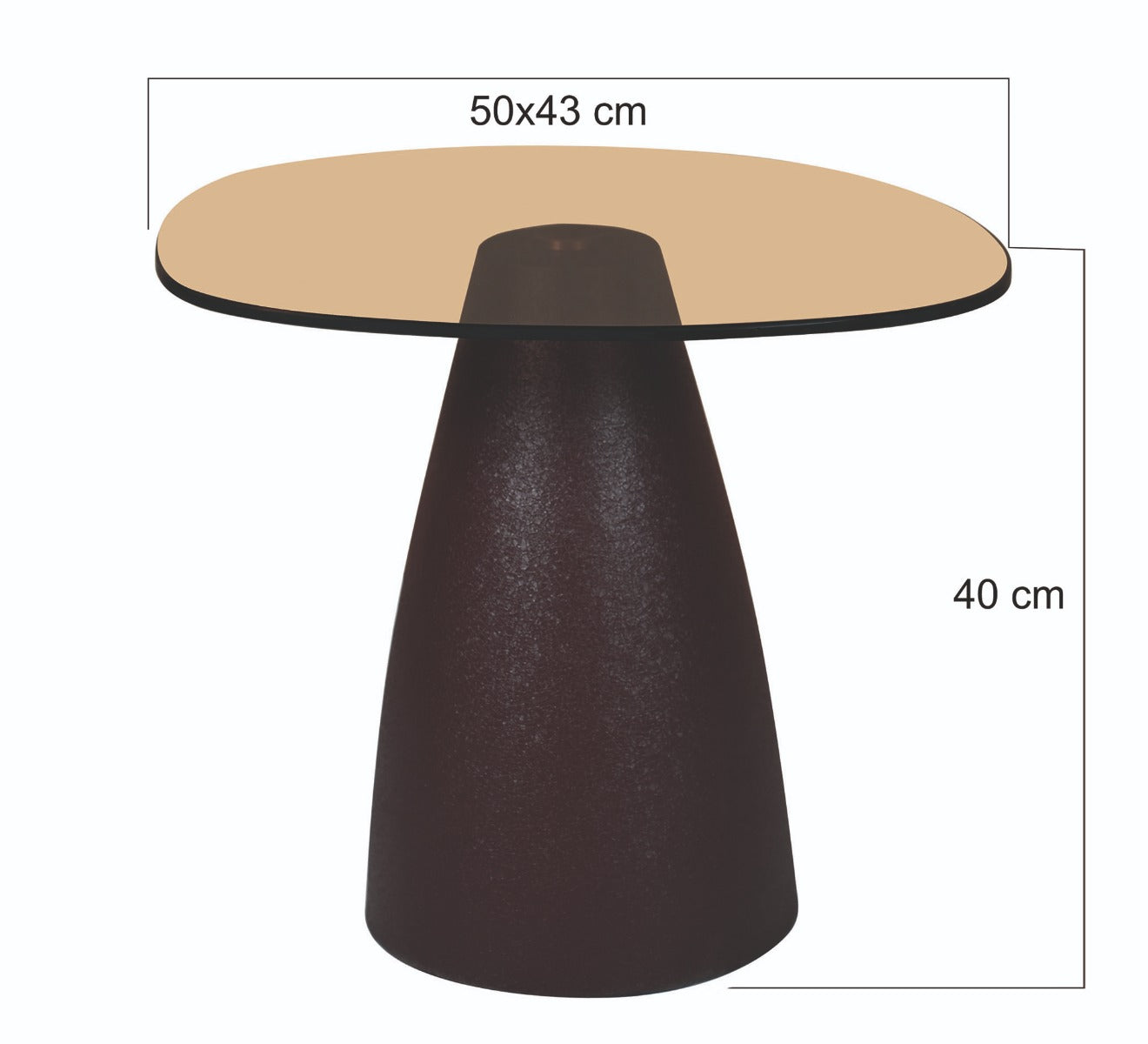 Kayu Living Brix Mylon coffee table with a round smoked-glass top and a sturdy brown steel conical base