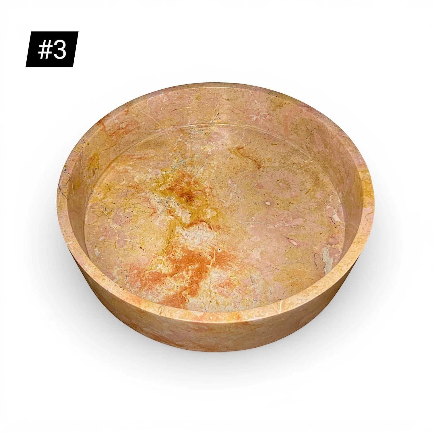 Kayu Living caramel onyx stone fruit bowl, 35 cm diameter, with unique veining. Perfect for display or centrepiece.