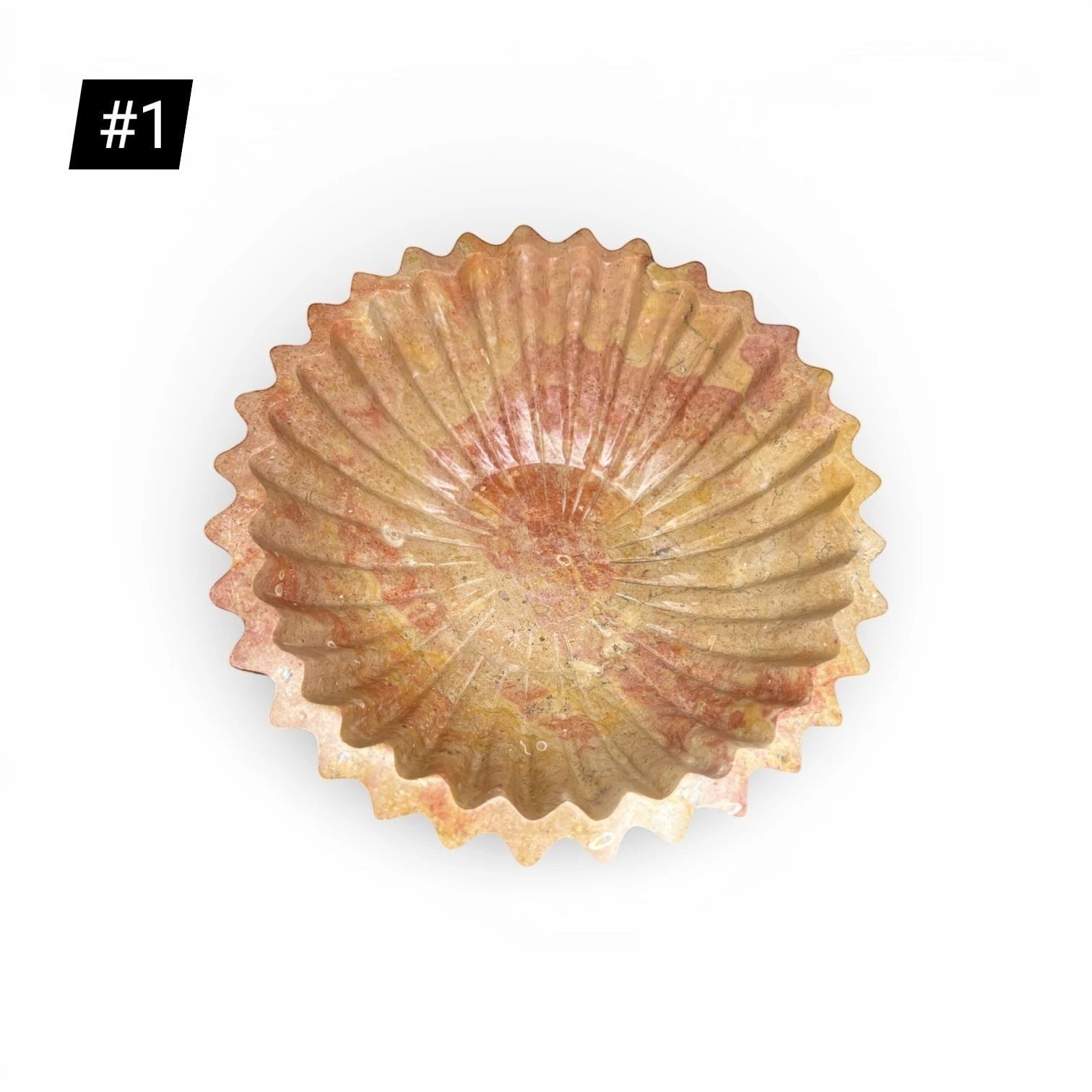 Kayu Living caramel wavy edge onyx stone serving or decorative bowl with natural veining.