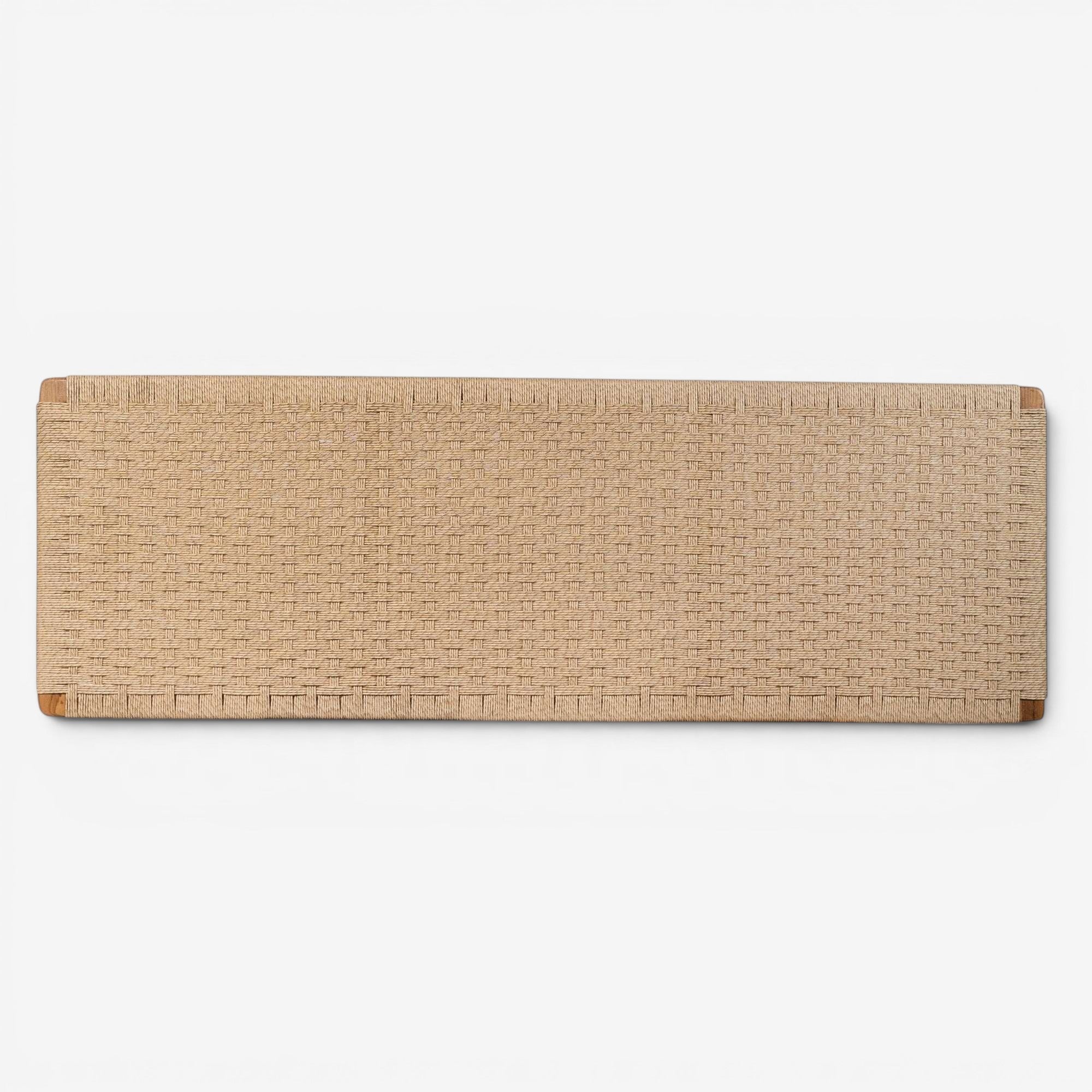 Kayu Living Cemagi handwoven rope headboard with solid teak frame and natural finish, 160cm width.