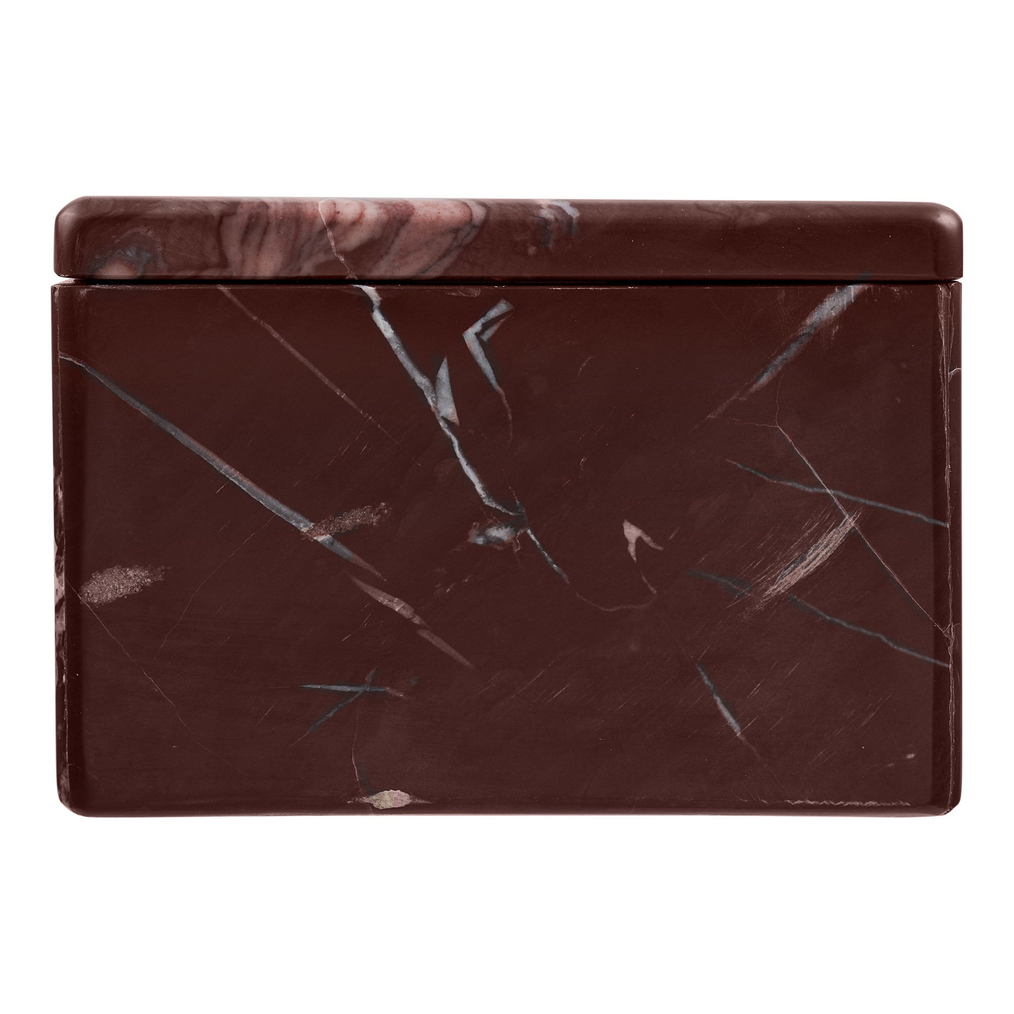 Kayu Living chestnut-red marble jar with natural veining, a durable and stylish storage container for home or office.