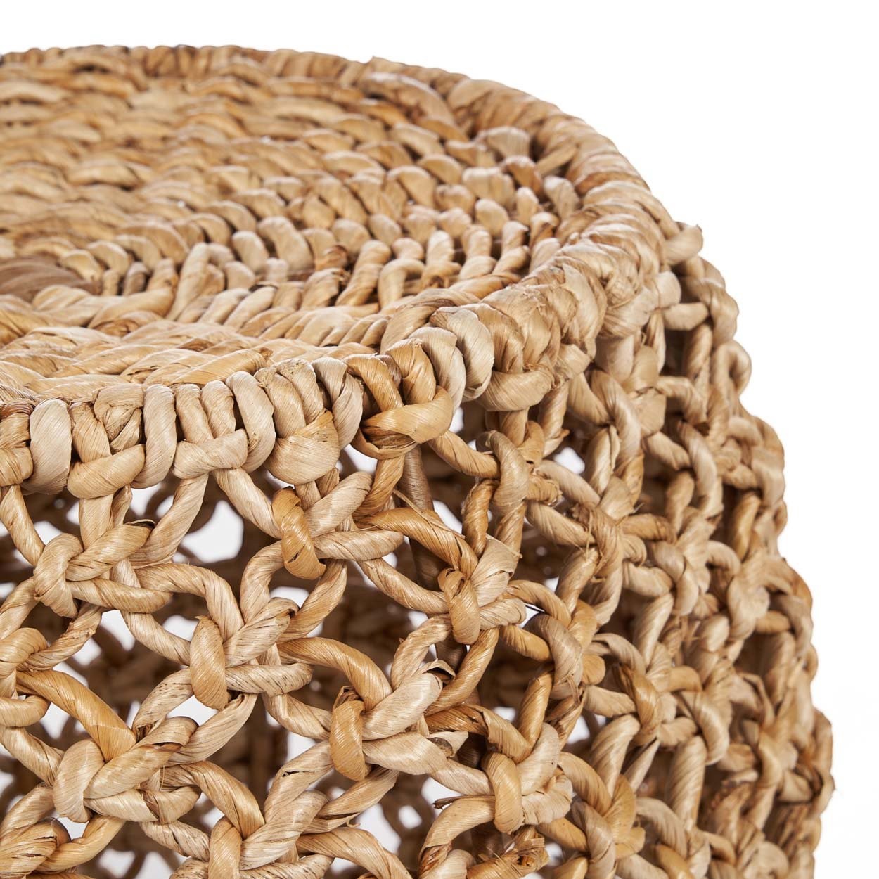 Kayu Living Dannih stool handcrafted from natural banana leaf with an intricate woven boho design.