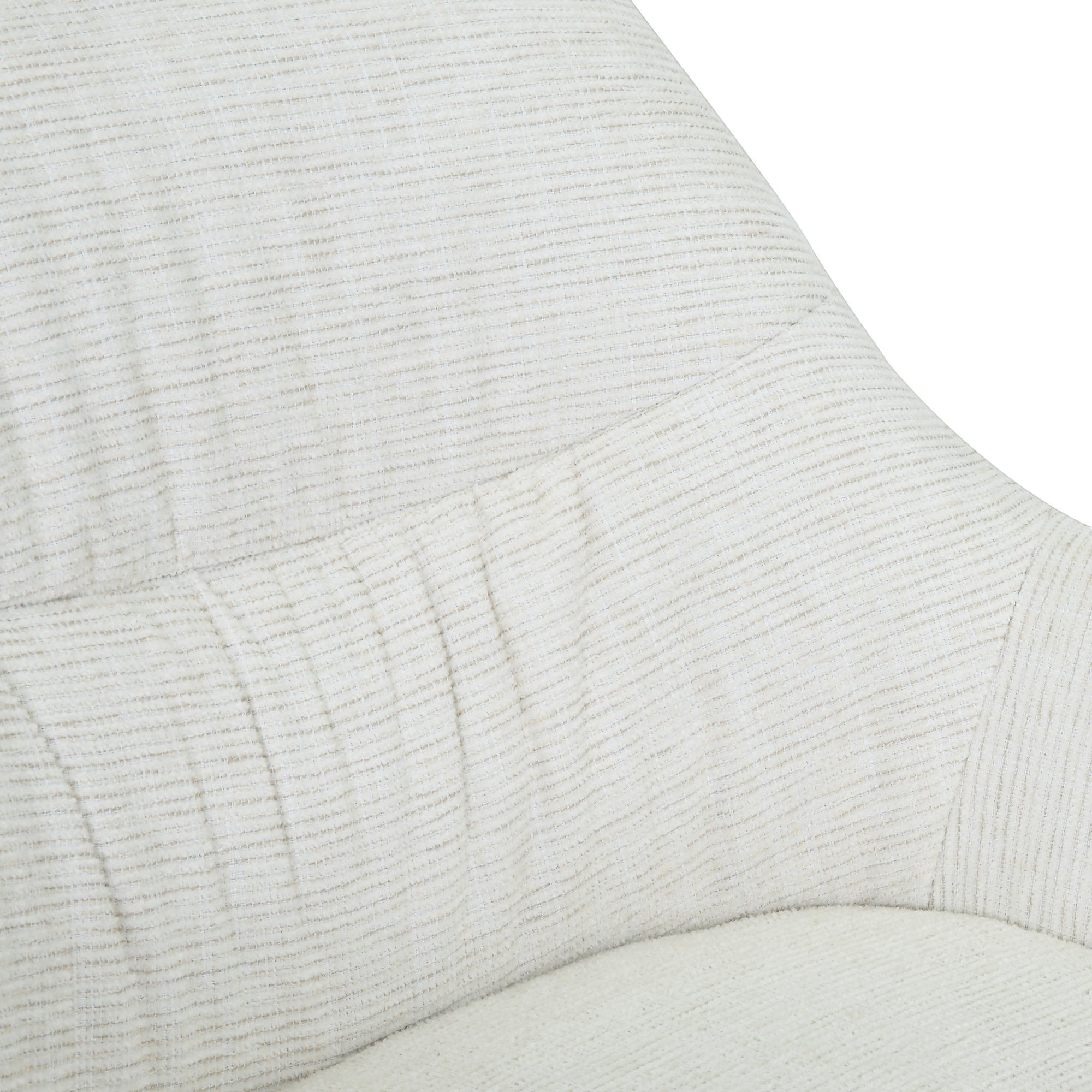 Close-up of the textured sand-colored fabric on the Kayu Living Daphne swivel armchair, showing soft upholstery detail.