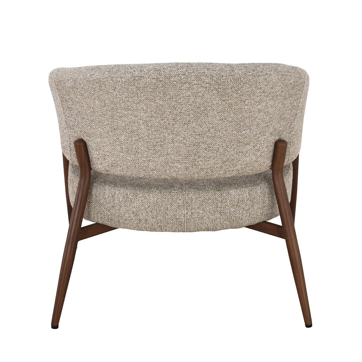 Back view of Kayu Living Dilan Hush lounge chair with textured natural upholstery and walnut wood frame