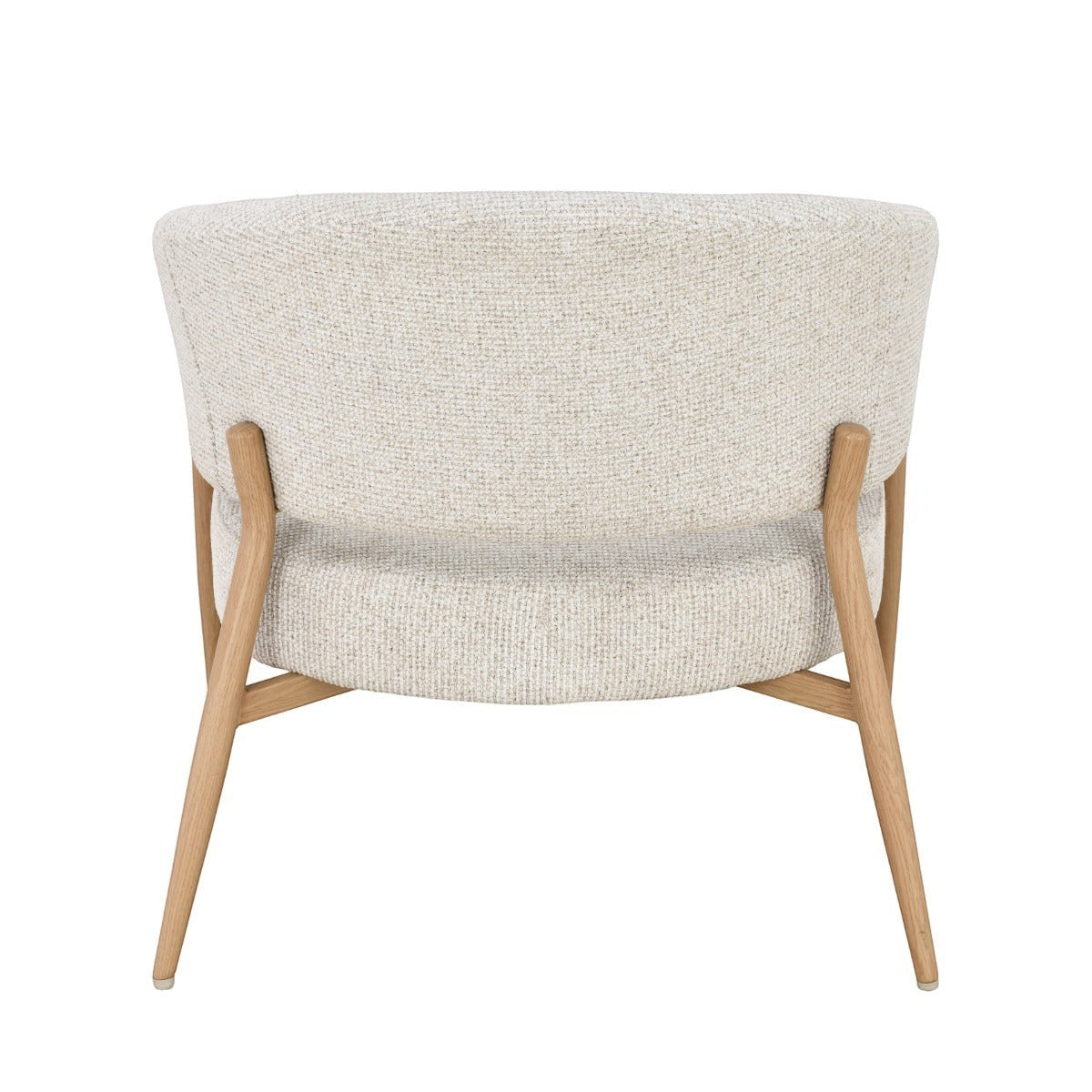 Kayu Living Dilan Hush lounge chair in oak with textured natural upholstery, viewed from the back.