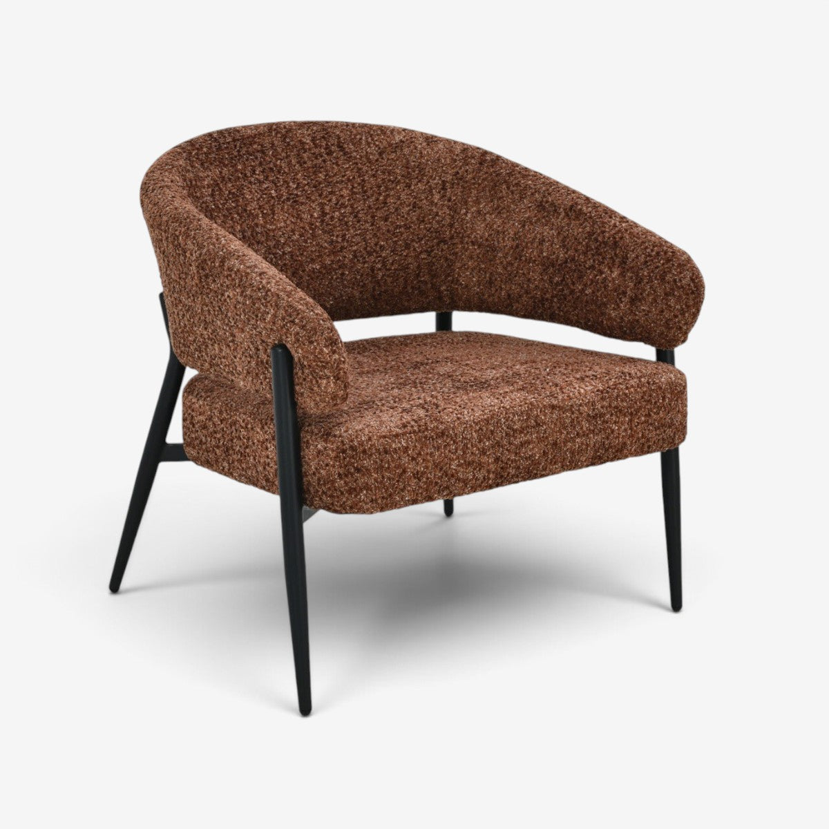 Kayu Living Dilan Venga lounge chair in hazel textured fabric with a curved seat and black metal frame.