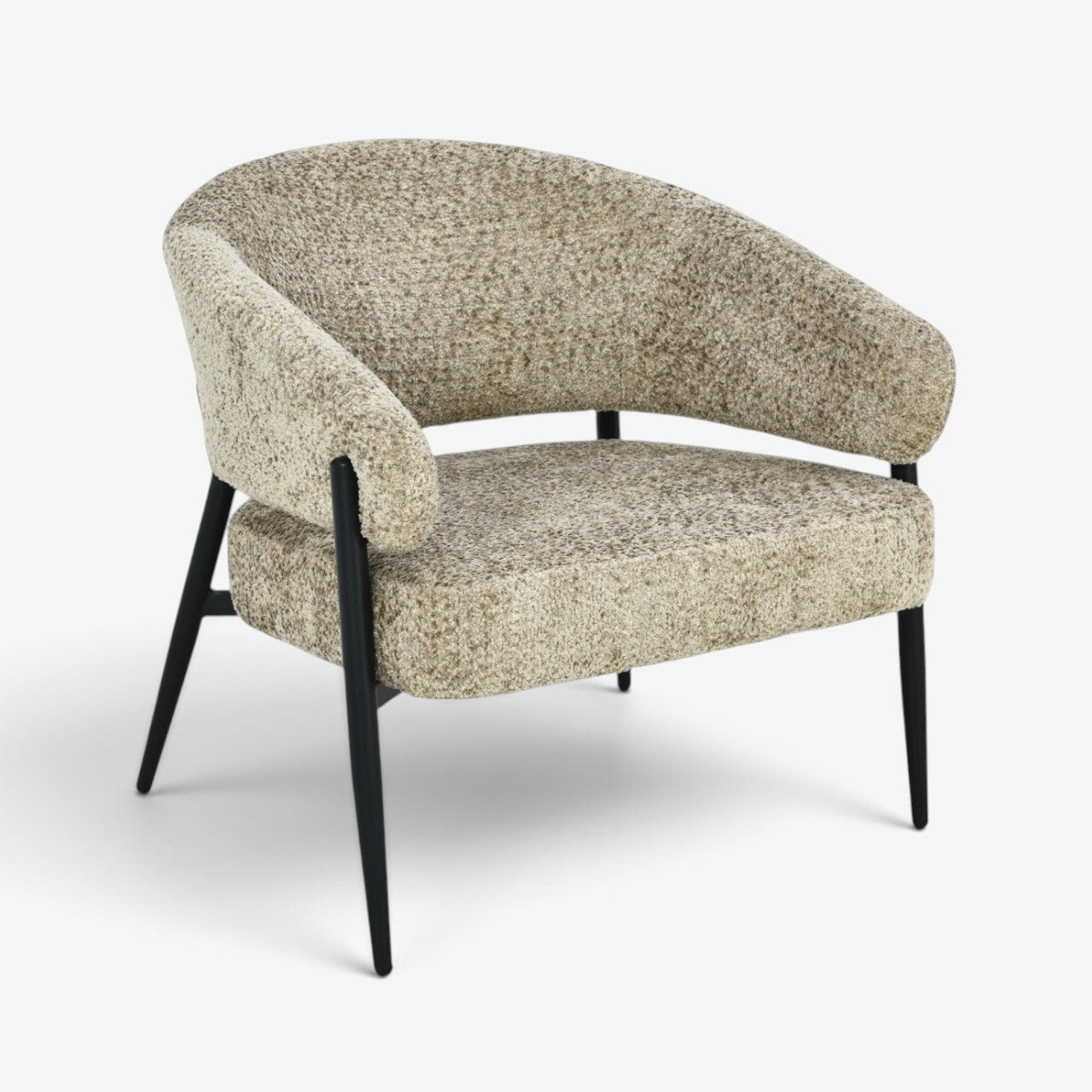 Kayu Living Dilan Venga Liver accent chair with textured beige bouclé upholstery and sleek black metal legs