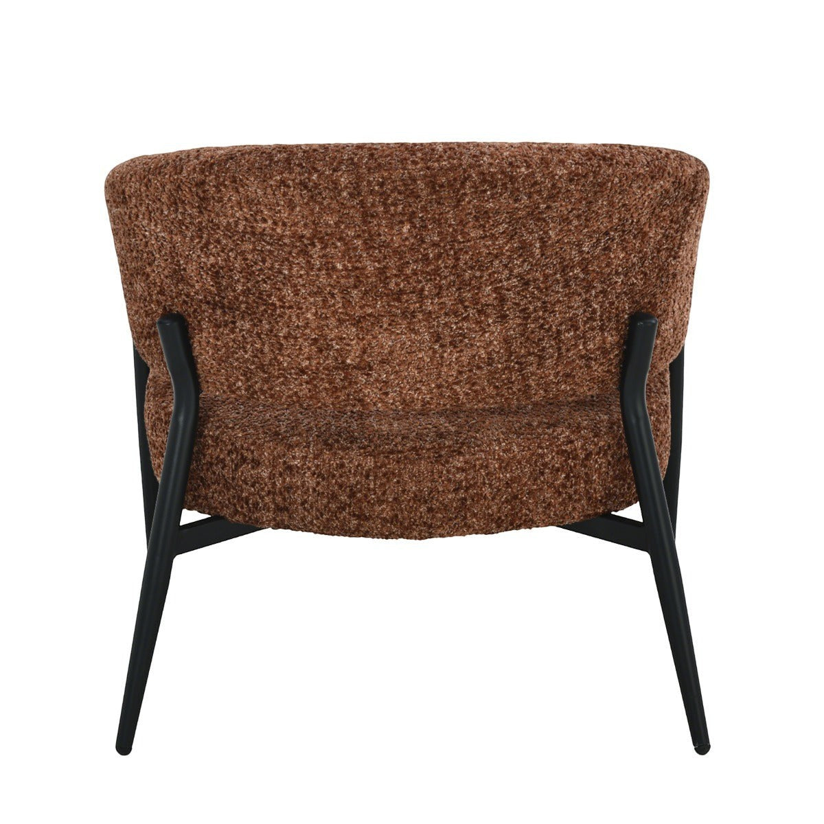 Kayu Living Dilan Venga lounge chair in hazel textured fabric with a black metal frame, back view.