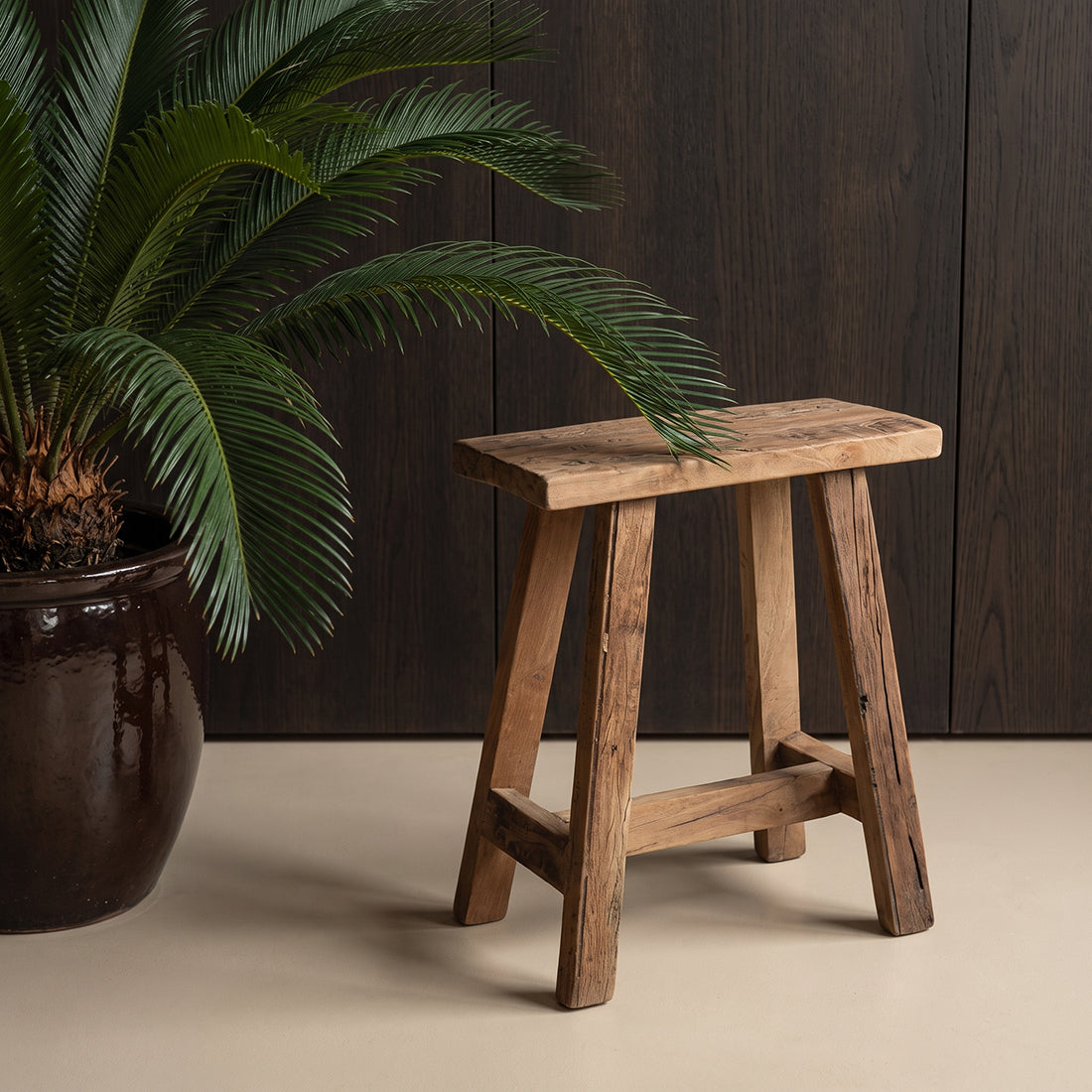 Kayu Living Farmwood compact bench made from reclaimed FSC-certified wood with natural knots and rustic patina.