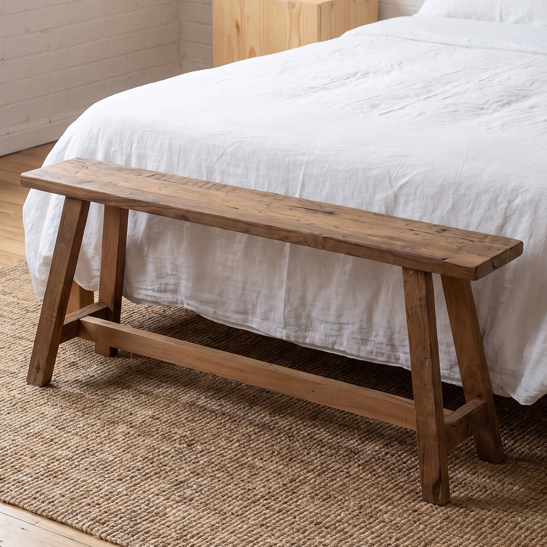 Kayu Living Farmwood 115 cm narrow bench made from reclaimed FSC-certified wood with natural rustic texture