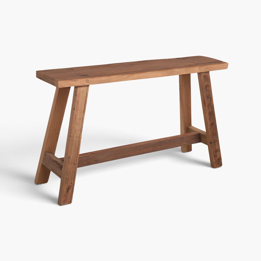 Kayu Living Farmwood 85cm bench made from reclaimed FSC-certified Indian wood with a unique rustic grain and patina.