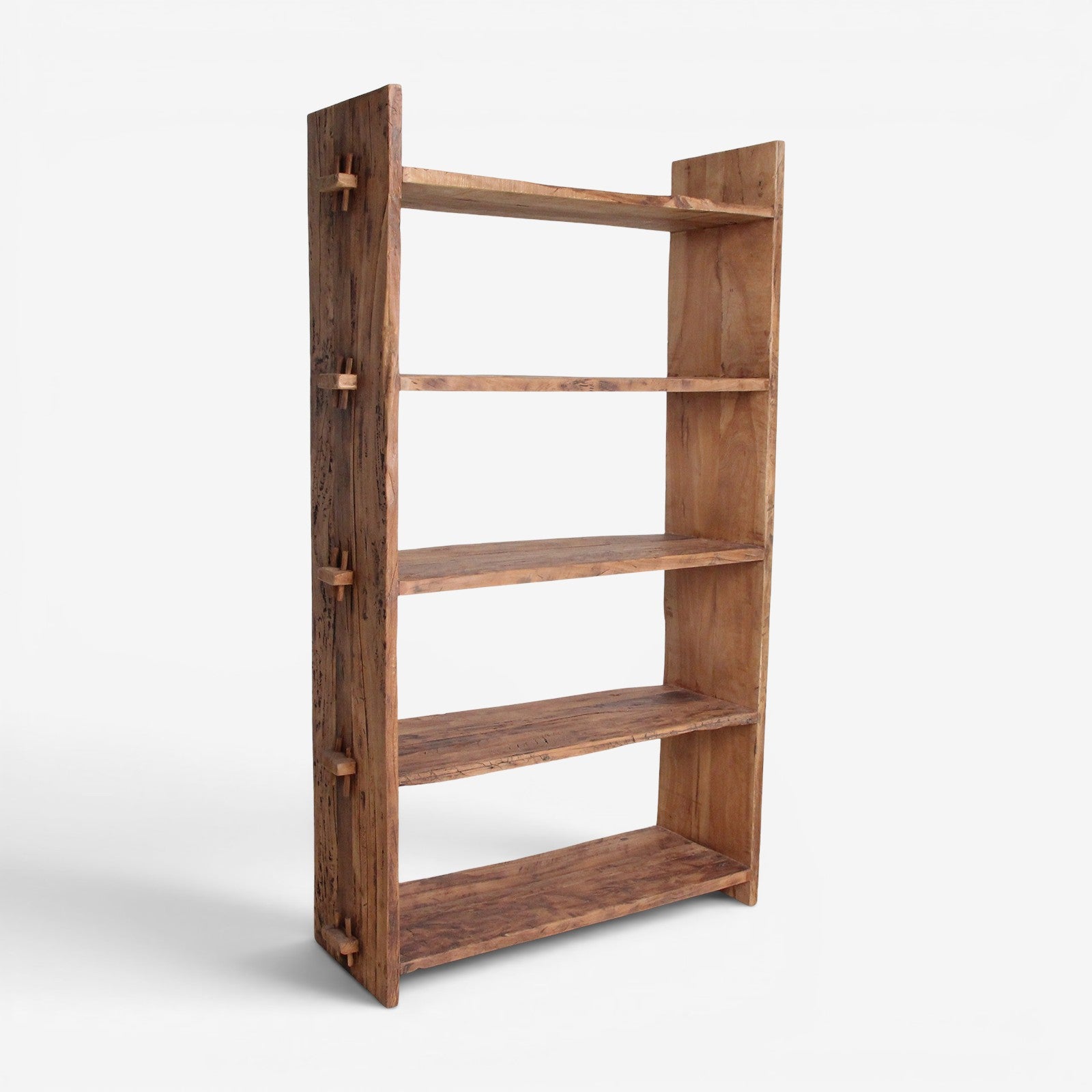 Kayu Living Farmwood storage rack made from reclaimed brown wood with visible grain and industrial joinery details.