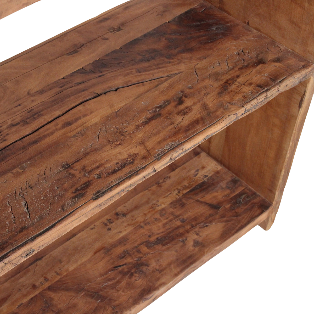 Raw Materials Farmwood storage rack with multiple wooden shelves for organized storage and rustic farmhouse style.