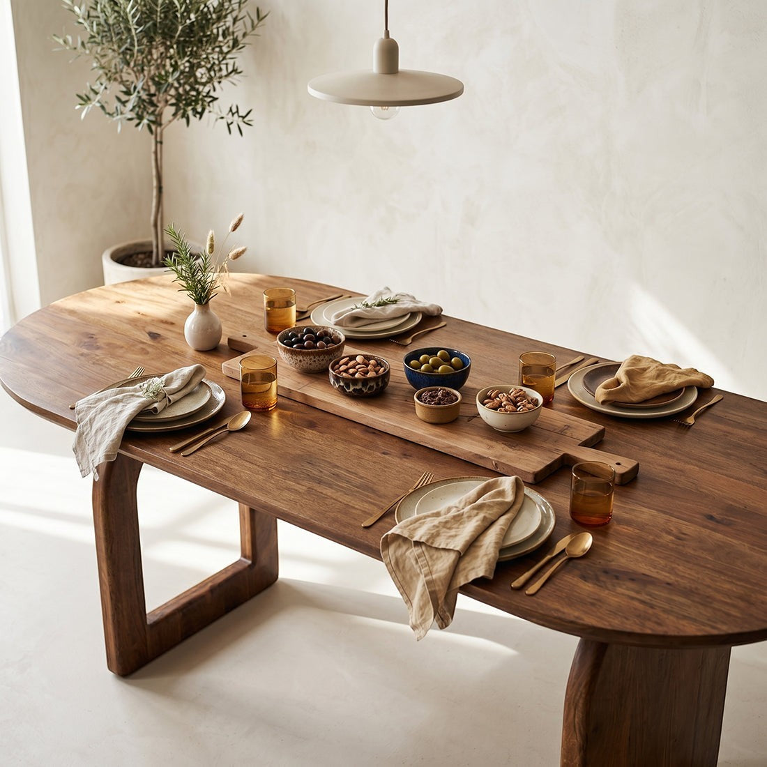 Kayu Living 90 cm Farmwood snack board made from reclaimed wood, displayed on a dining table with bowls of snacks.