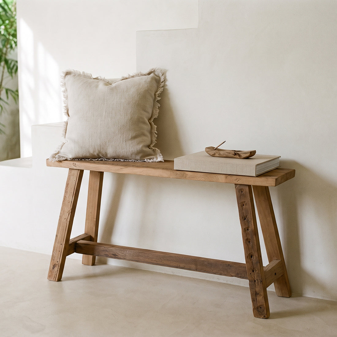 Kayu Living Farmwood 85cm bench made from reclaimed Indian wood with a natural patina and rustic grain finish.
