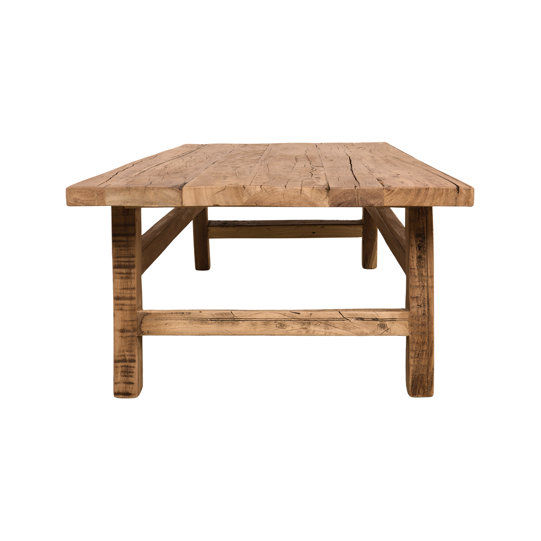Kayu Living Farmwood rectangular coffee table made from rustic FSC-certified recycled wood with natural grain details.