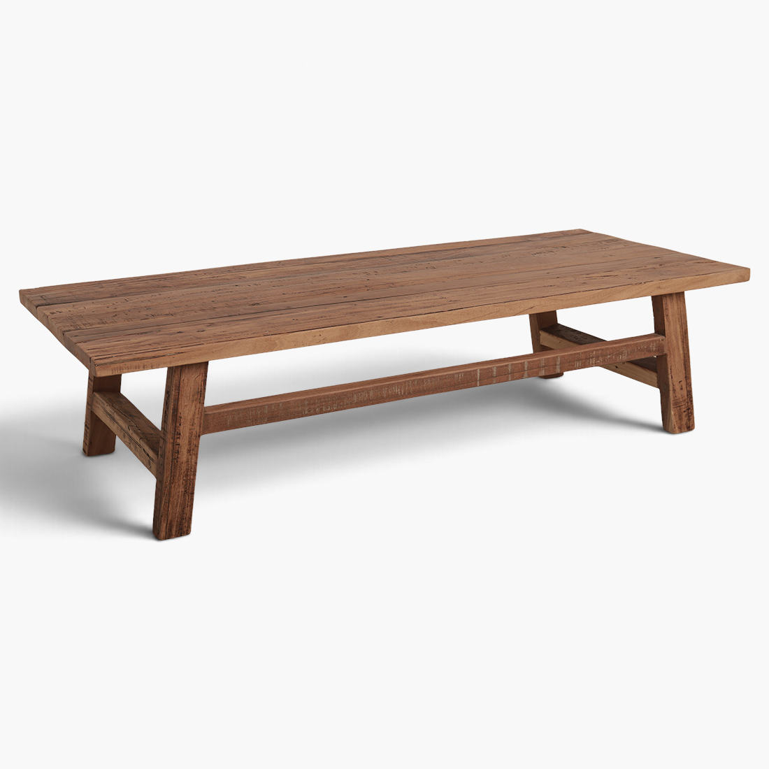 Kayu Living Farmwood rectangular coffee table made from FSC-certified recycled wood with natural rustic textures.