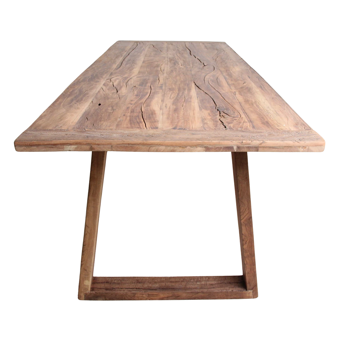 Kayu Living Farmwood dining table in brown recycled wood with natural grain, knots, and a rustic brushed finish.