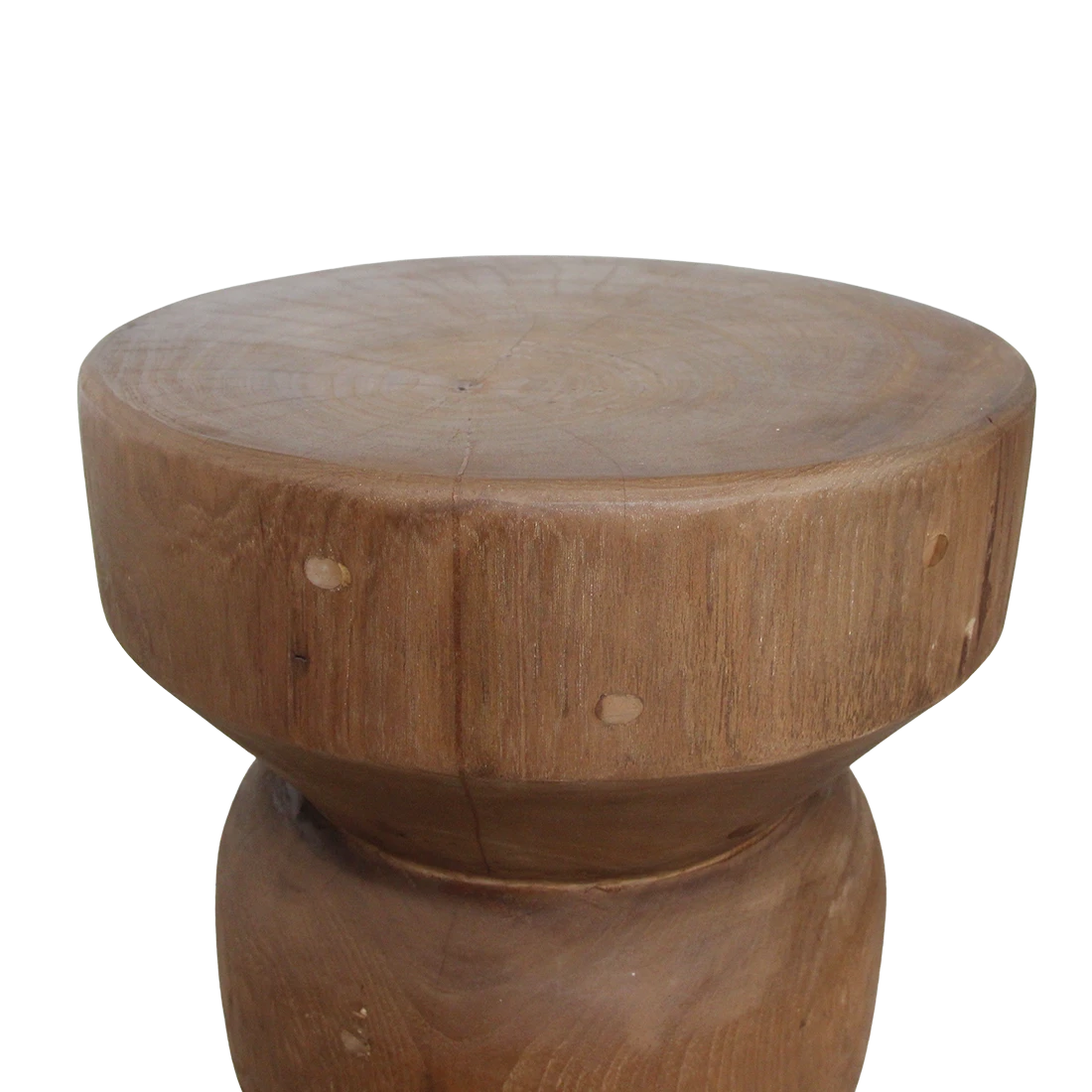 Kayu Living Forma Ritari solid teak side table with a natural wood grain finish and geometric stacked design.