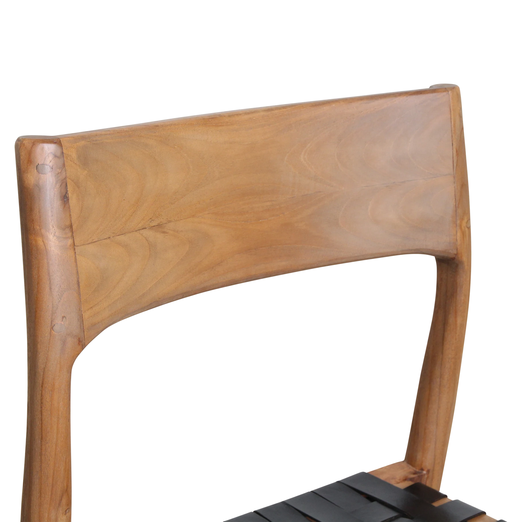 Kayu Living Freya dining chair with natural wood frame and black leather seat. Set of 2.