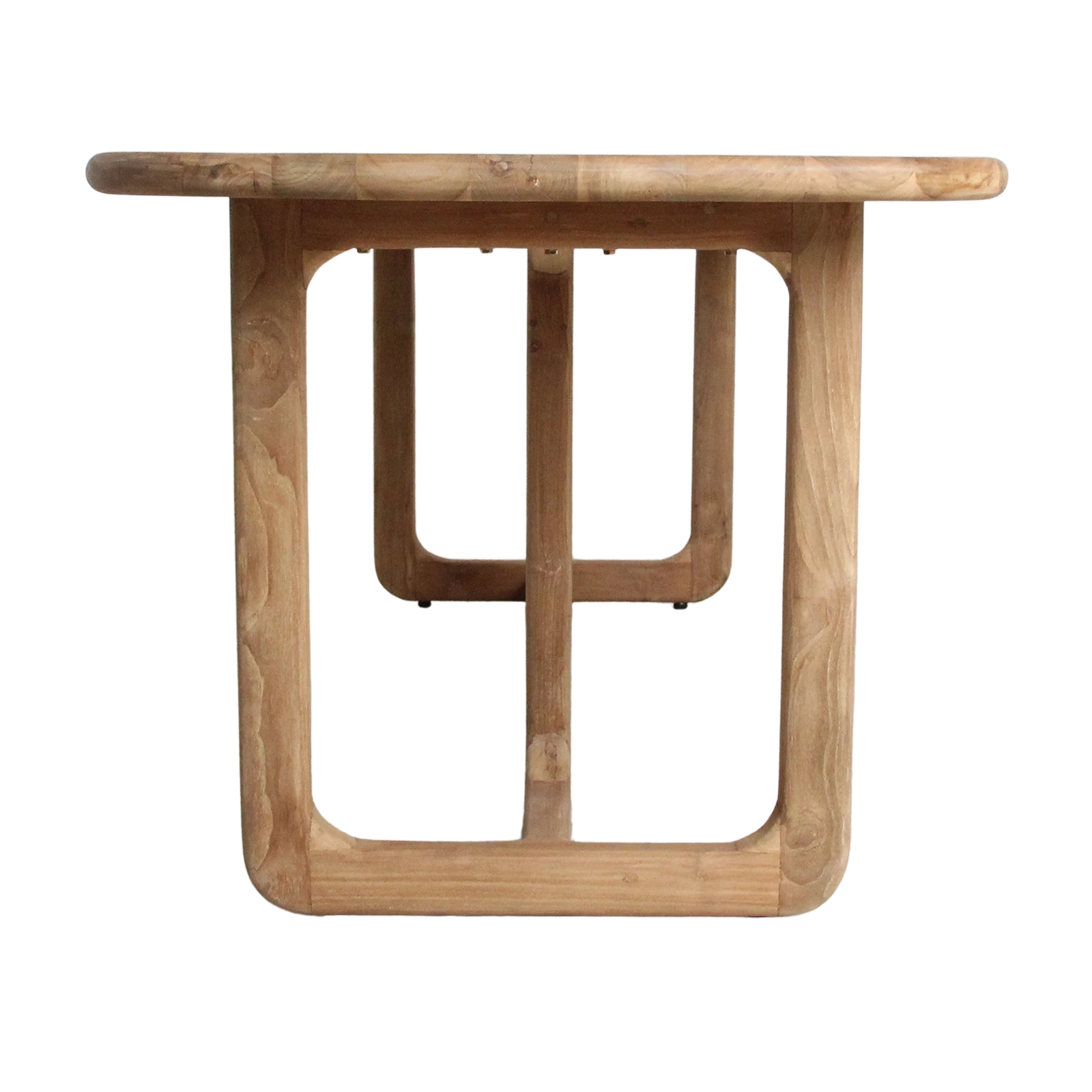 Kayu Living Invierno rectangular dining table in natural recycled teak wood with a unique organic base design.