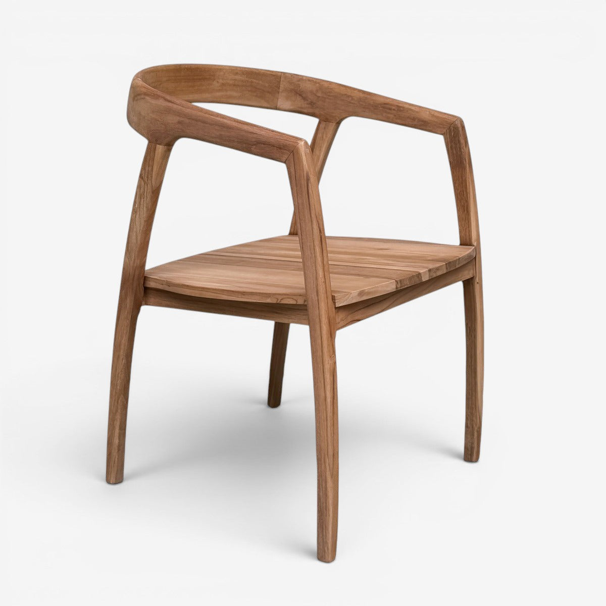 Kayu Living Lenzo dining chair in natural teak wood with a curved backrest and organic, fluid design.
