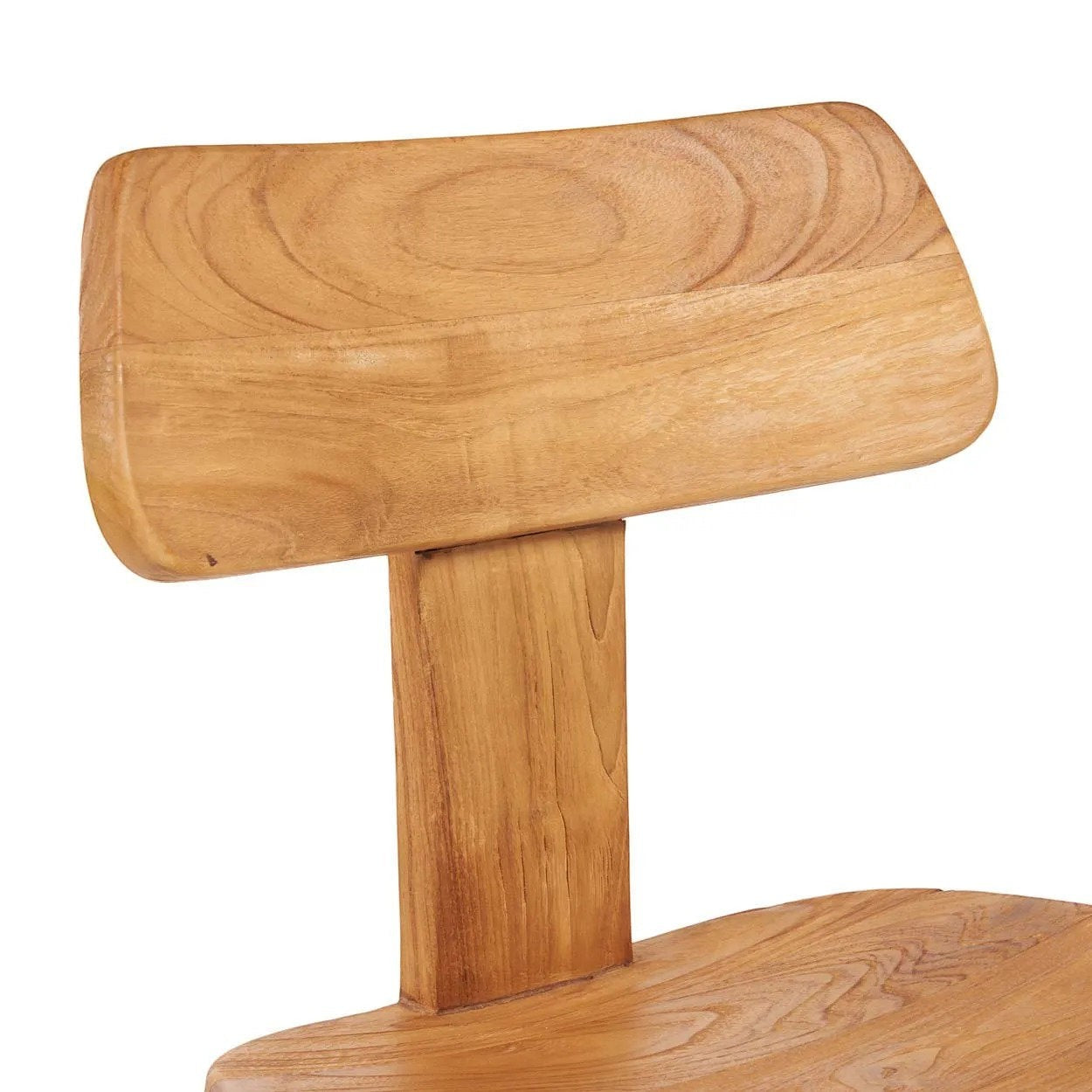 Kayu Living The LovYa dining chair in natural teak wood with a curved backrest and visible wood grain texture.