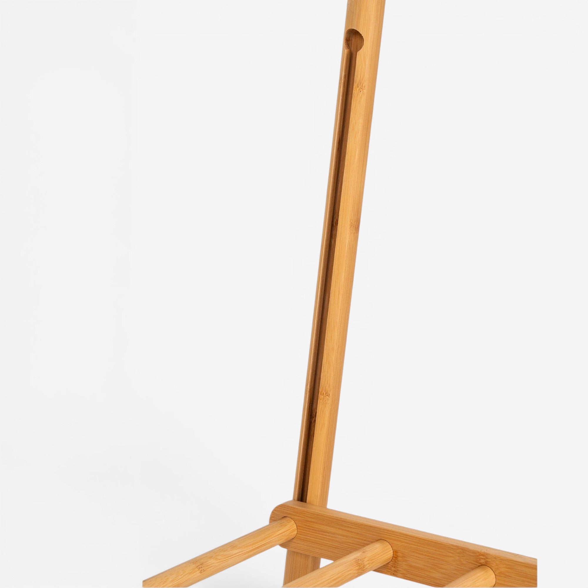 Kayu Living Manaus natural bamboo clothes rack with shelf space. Elegant, durable, eco-friendly organizer for bedrooms or entryways.