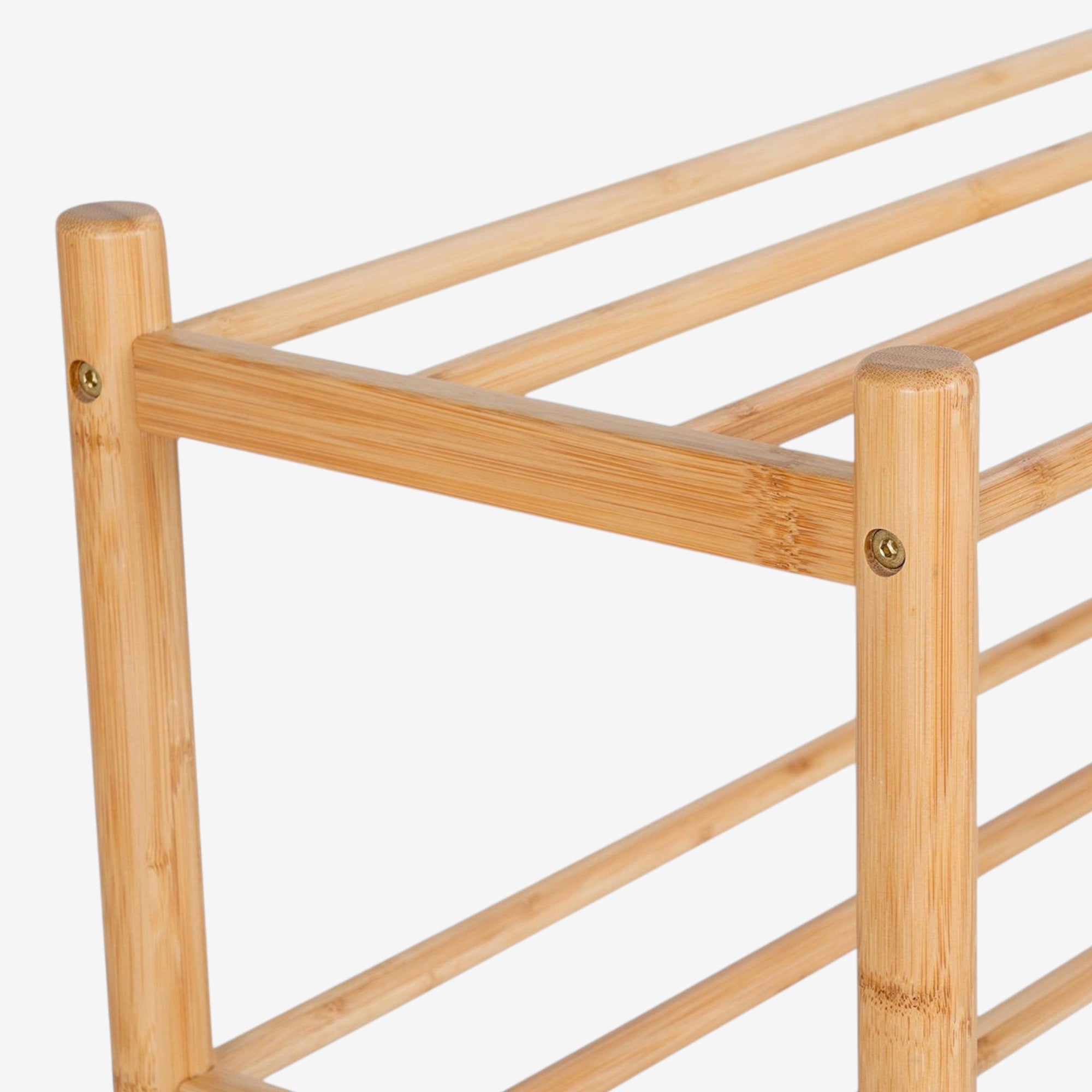 Kayu Living Manaus natural bamboo shoe rack with 3 tiers. Eco-friendly and stylish storage for entryways.