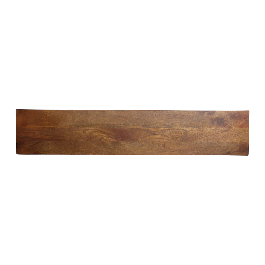 Top view of a 180 cm Kayu Living bullnose chamfered dining bench made from natural brown mango wood.