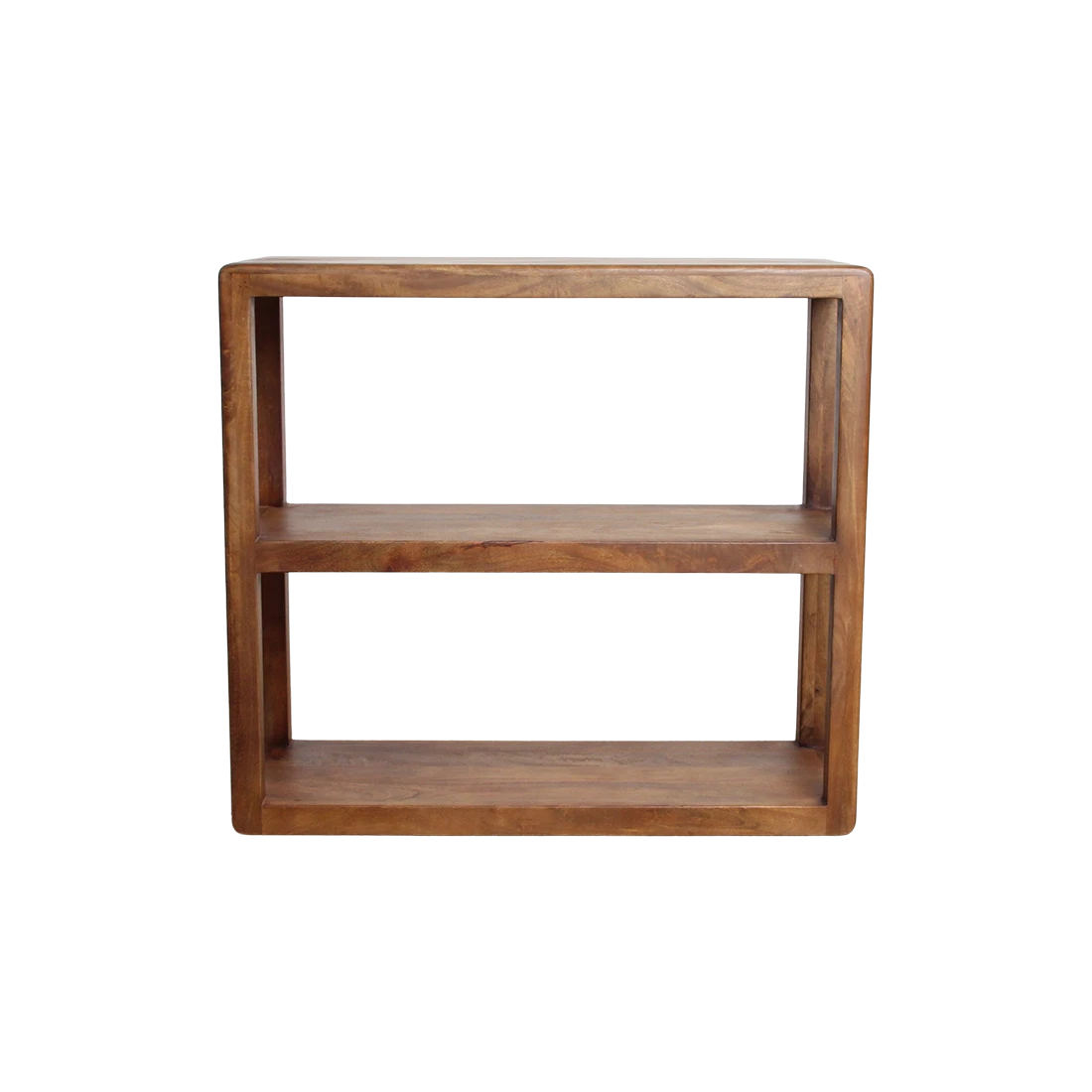 Kayu Living 3-tier bullnose mango wood rack with a natural finish, perfect for books or decor storage.