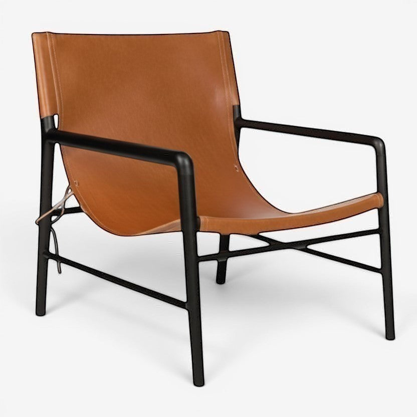 Kayu Living Marita lounge chair in cognac leather with a dark brown teak frame.