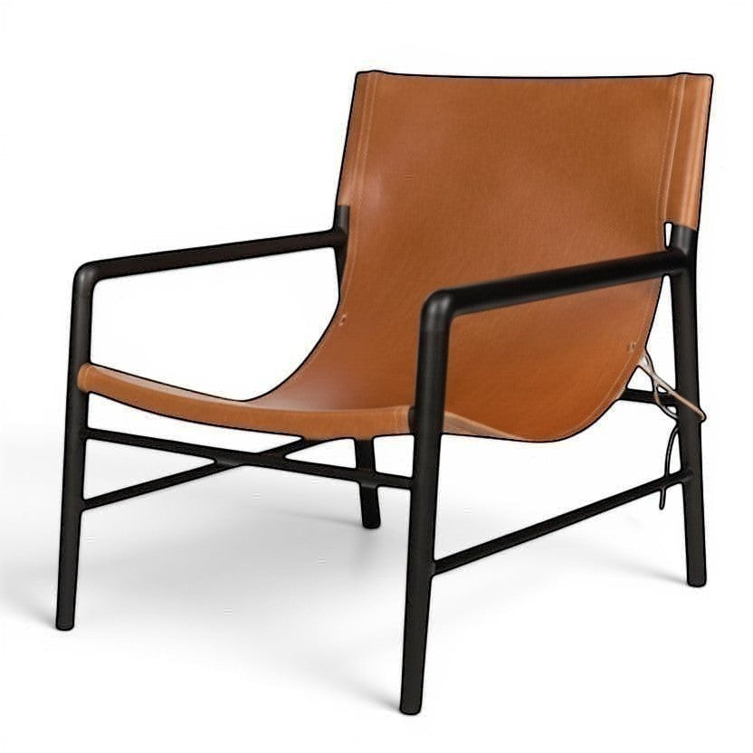 Kayu Living Marita lounge chair in cognac leather with black frame. Modern armchair for living room.
