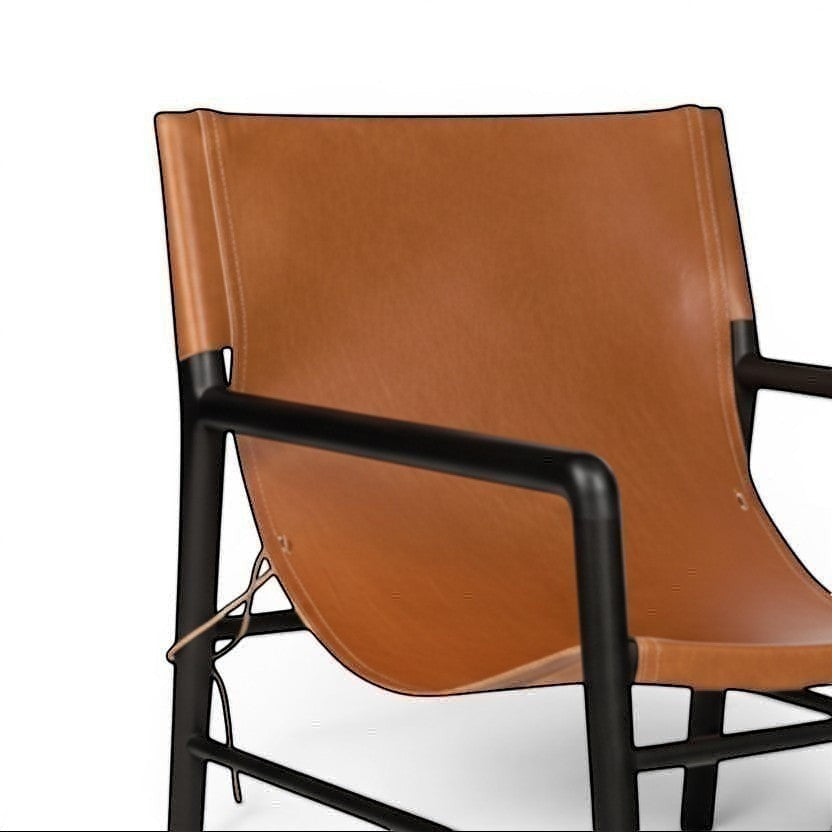 Kayu Living Marita lounge chair in cognac leather with a dark brown teak frame.