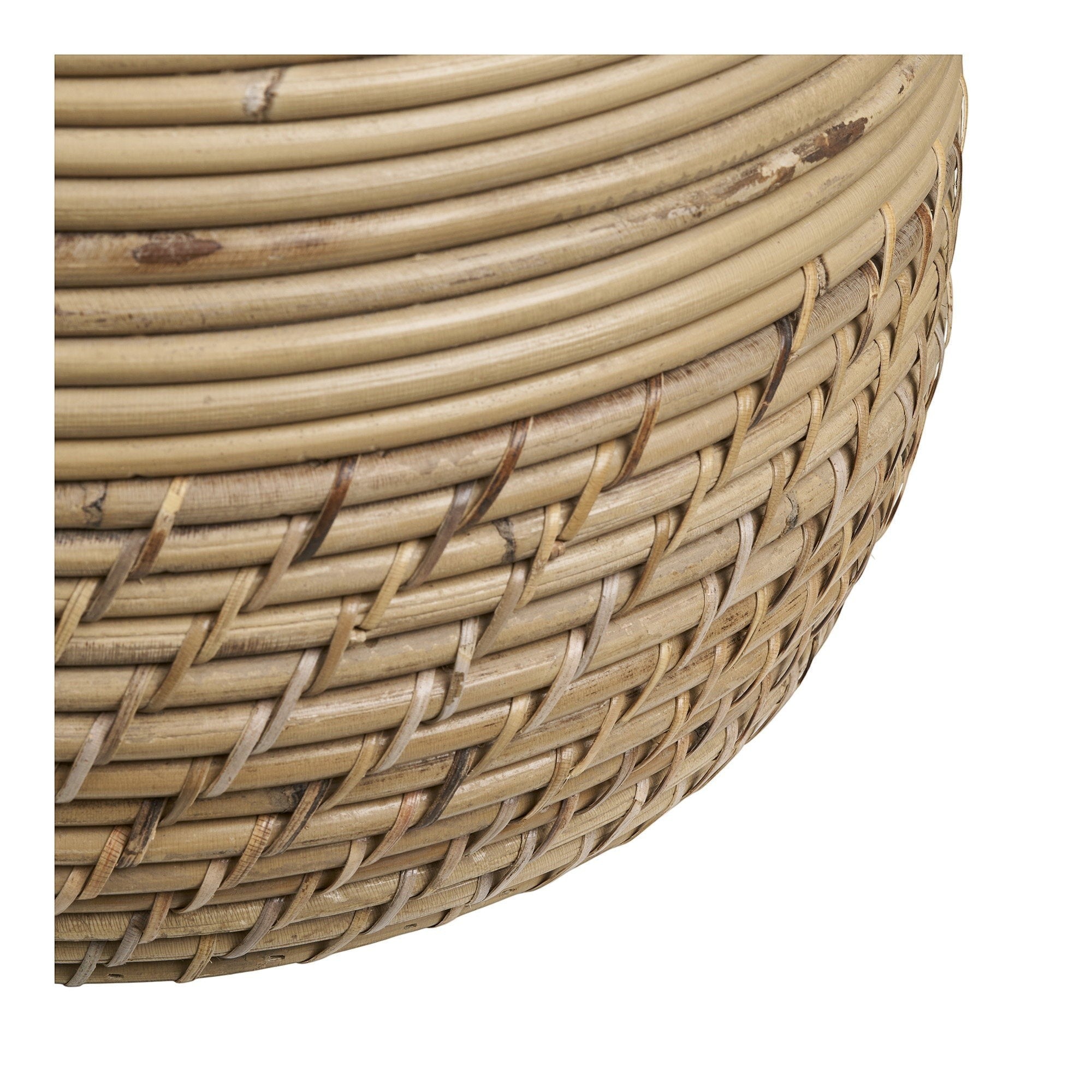 Kayu Living Moro natural Kubu rattan storage basket showing detailed handwoven texture and organic beige tones